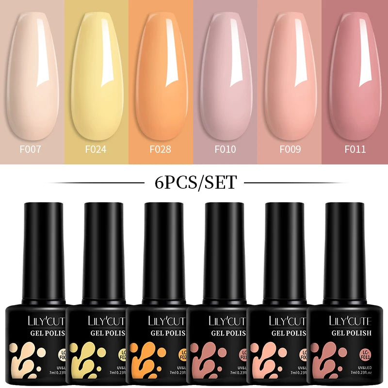 LILYCUTE 6Pcs/Set Macaron Color Gel Nail Polish Set Kit Spring 6 Colors UV LED Nail Art Gel Vernis Semi Permanent Base Top Coat