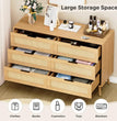 Wooden Dresser for Bedroom, Natural Rattan Dresser with Drawers 6 Drawer Chest of Drawers, Double Dressers Chest for Living Room