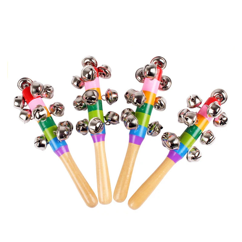 Colorful Rainbow Hand Held Bell Stick Wooden Percussion Musical Toy for Adult KTV Party Game Gift