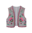 KEYANKETIAN Women Vintage Floral Embroidered Open WaistCoat Ladies National Style Vest Jacket Outfits Casual Vacation Crop Top