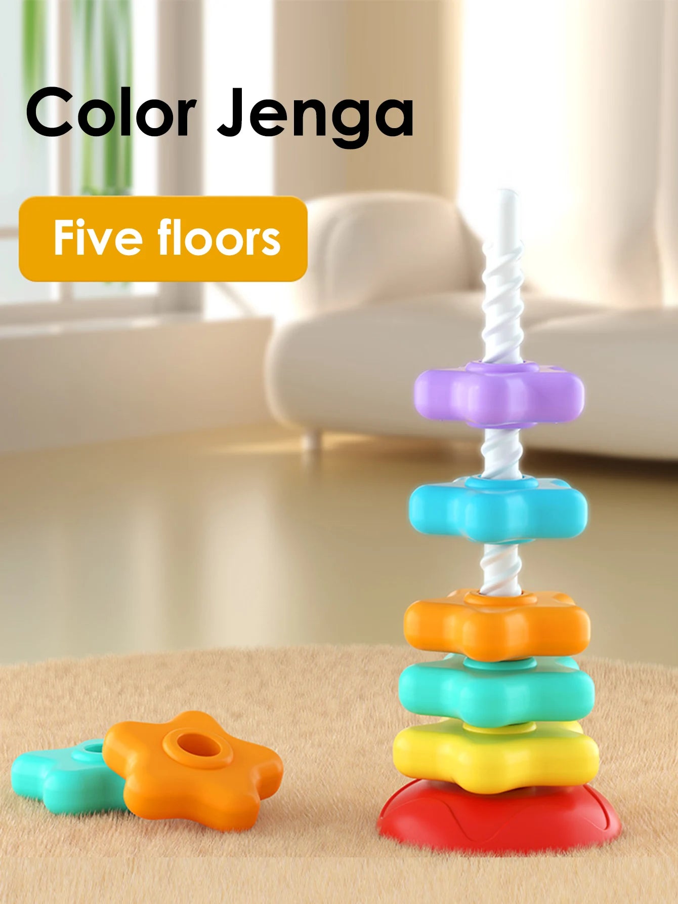 Montessori Rotating Rainbow Tower Baby stacking Puzzle Toys safety andEnvironmental Protection Colored children's Toys