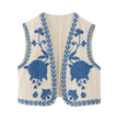 KEYANKETIAN Women Vintage Floral Embroidered Open WaistCoat Ladies National Style Vest Jacket Outfits Casual Vacation Crop Top