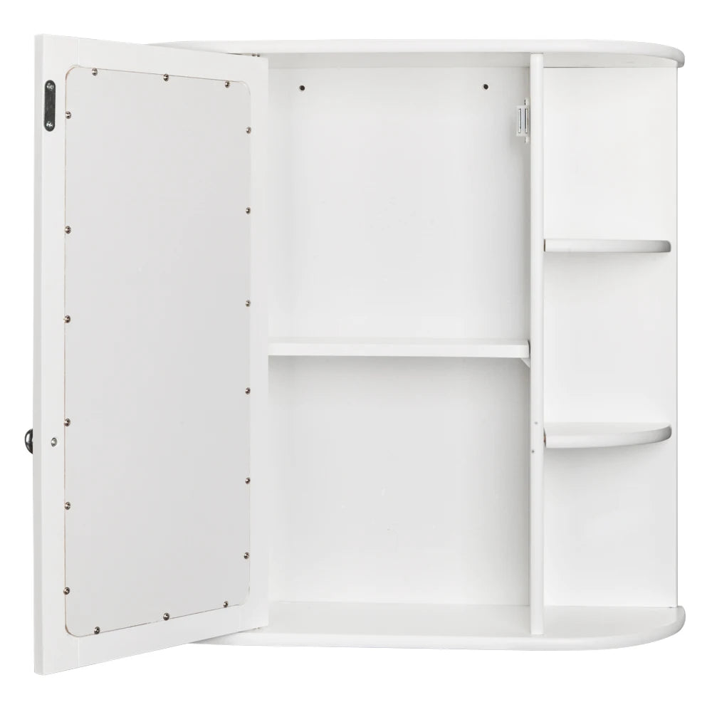 3-tier Single Door Mirror Indoor Bathroom Wall Mounted Cabinet Shelf White