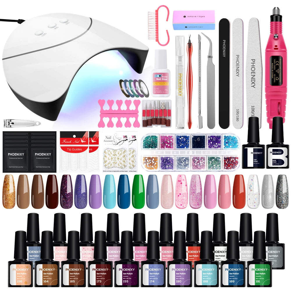 Nail Set Gel Nail Polish Set with UV LED Lamp Dryer Semi Permanent Gel Varnish Set Professional Nail Art Tools Kit Manicure Set