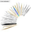 NAGARAKU Stainless Steel Straight Curved Nail Tools Volume Eyelash Accurate Tweezers Nippers Pointed Clip Set Makeup Tools