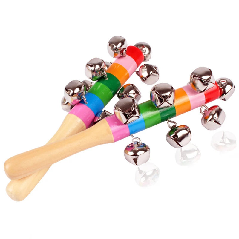 Colorful Rainbow Hand Held Bell Stick Wooden Percussion Musical Toy for Adult KTV Party Game Gift