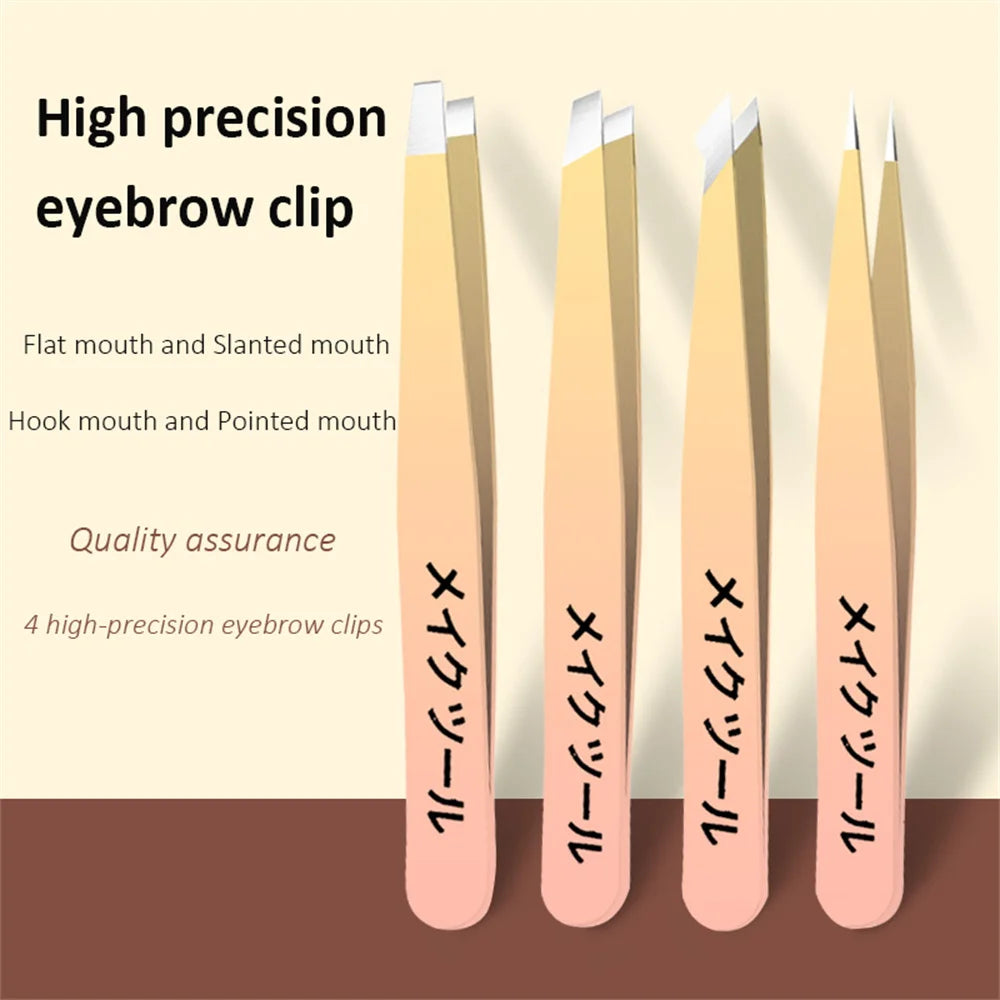 Ouriner Eyebrow Tweezers Set 4 Pcs Stainless Steel Eyebrow Forceps Professional Beauty Tool Set For Facial Hair Inward Growing