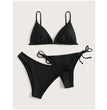 Sexy 3 Pieces Set Swimwear Women Lace Up Micro Bikini Set Female Solid Low Waist Swimsuit Beachwear Bathing Suit