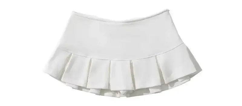 Mooyufon Fabric Y2K Mini Skirt Women Low Waist Wide Pleat Light Grey Sexy Vintage A-line Pleated Skirt Casual Skort Summer