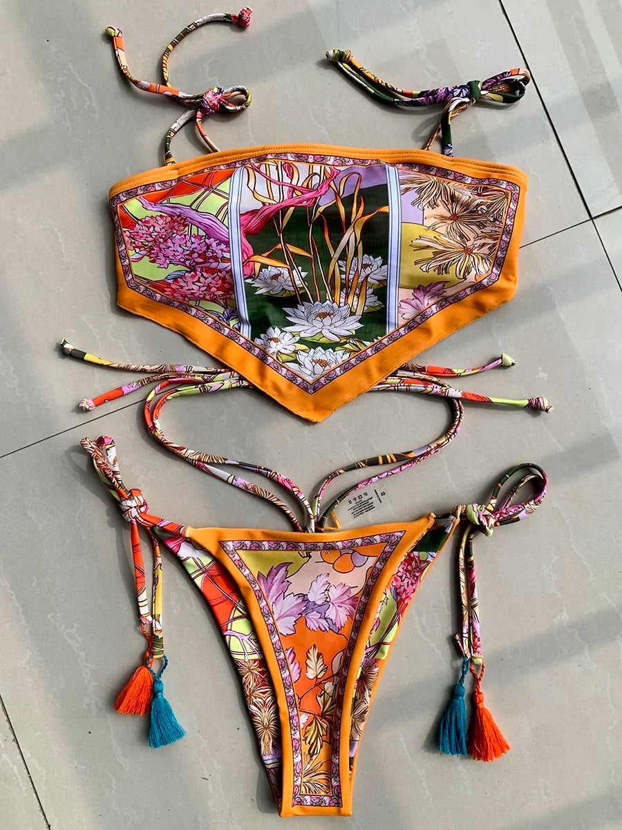 Printed Crop Top Bikini 2024 Women Bikinis Brazilian Swimwear Female Swimsuit Two-pieces Bikini Set High Cut Bathing Suit Swim