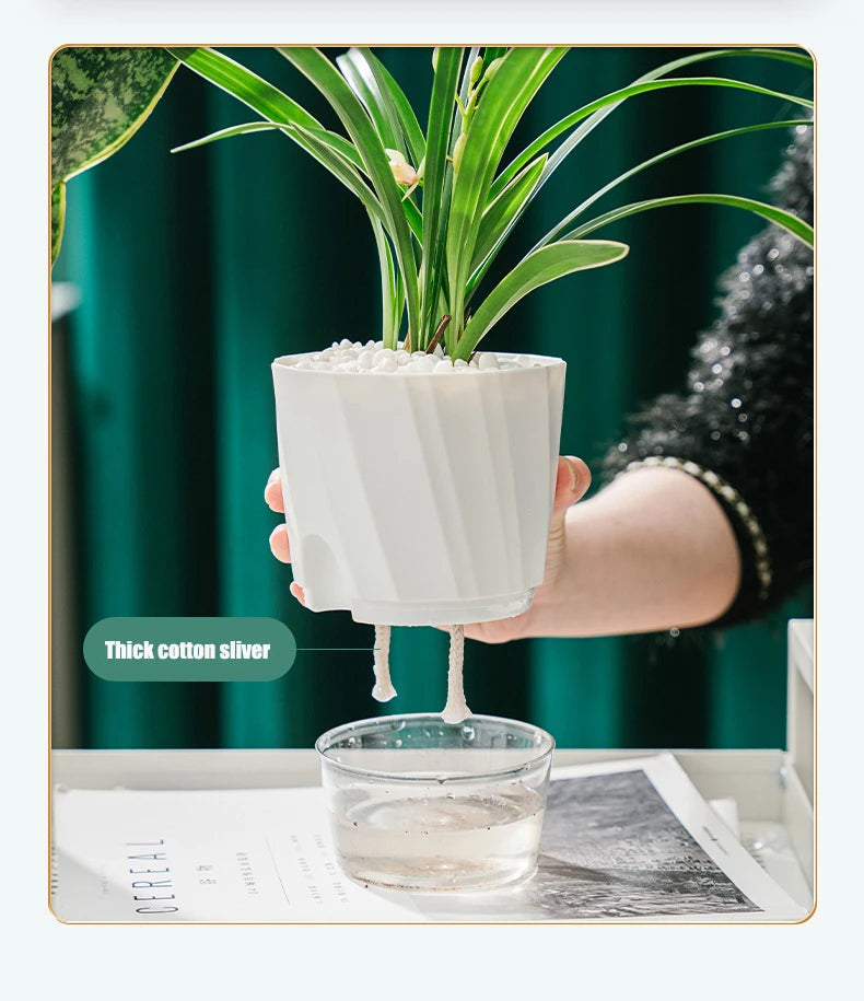 Lazy Hydroponic Flower Pot Automatic Water-Absorbing Flowerpot Transparent Double Layer Plastic Self Watering Planter Office