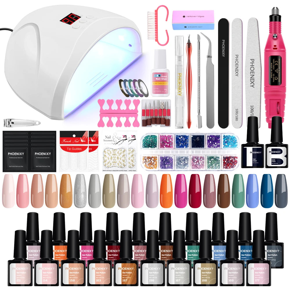 Nail Set Gel Nail Polish Set with UV LED Lamp Dryer Semi Permanent Gel Varnish Set Professional Nail Art Tools Kit Manicure Set