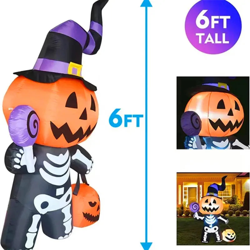 1.8M/6FT Halloween Inflatable Toy Giant Pumpkin Skull Ghost Outdoor Yard Garden Decoration Horror Inflated Model with LED Lights