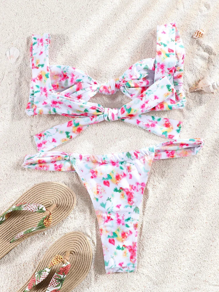 ZRTAK Two Piece Suit Bikinis 2024 Women Swimsuit Push Up Bathing Suit Sexy Bikinis Sets Swimwear Print Beachwear Solid Biquinis