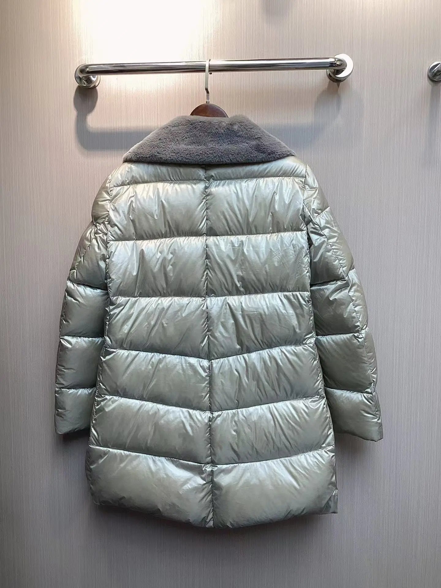 2024H new large collar solid color warm zipper temperament commuting long down jacket