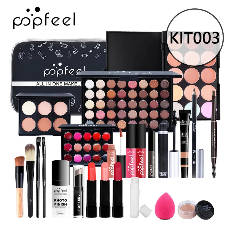 POPFEEL Makeup Full Kit Female Make Up Set Eye Shadow Eyeshadow Palette Lip Gloss Mascara Eyeliner Brushes Bag Make-up for Women