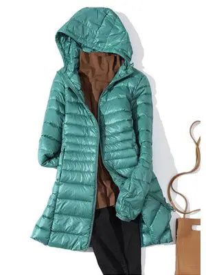 0-10℃ Winter Jackets Women White Duck Down Long Coat Female Hooded Quilted Parkas Ultra Light Portable Down Coats for Women