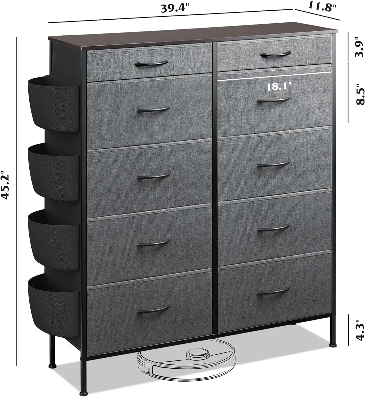 Tall Dresser for Bedroom with 10 Drawers, Chest of Drawers, Fabric Dresser for Closets, Storage Organizer Unit with Fabric Bins,