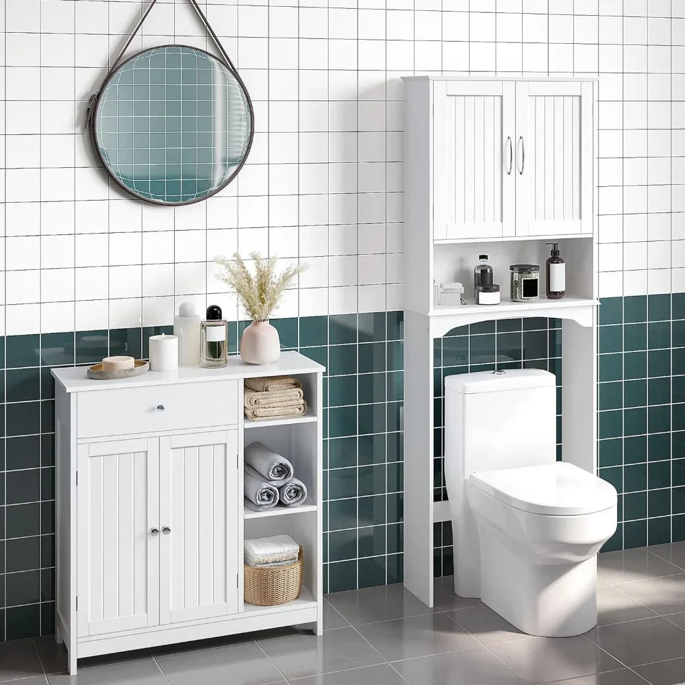 Bathroom Floor Cabinet, Kitchen Freestanding Storage Organizer, Large Side Cabinet with Doors, Drawer & Adjustable