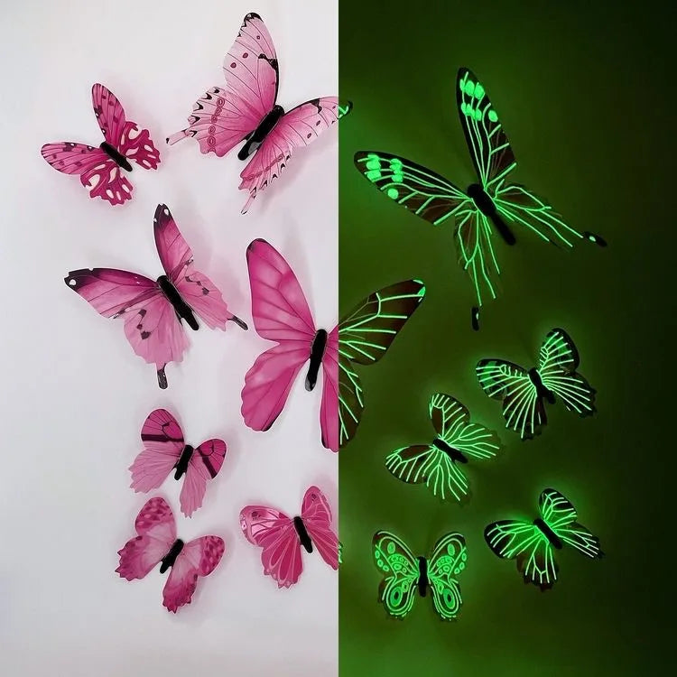 New 12Pcs Fashion 3D Luminous Butterfly Creative Wall Sticker For DIY Wall Stickers Modern Wall Art Home Decorations DIY Gift