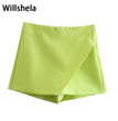 Willshela Women Fashion Asymmetrical Shorts Skirts High Waist Back Pockets Side Zipper Vintage Female Skort Solid