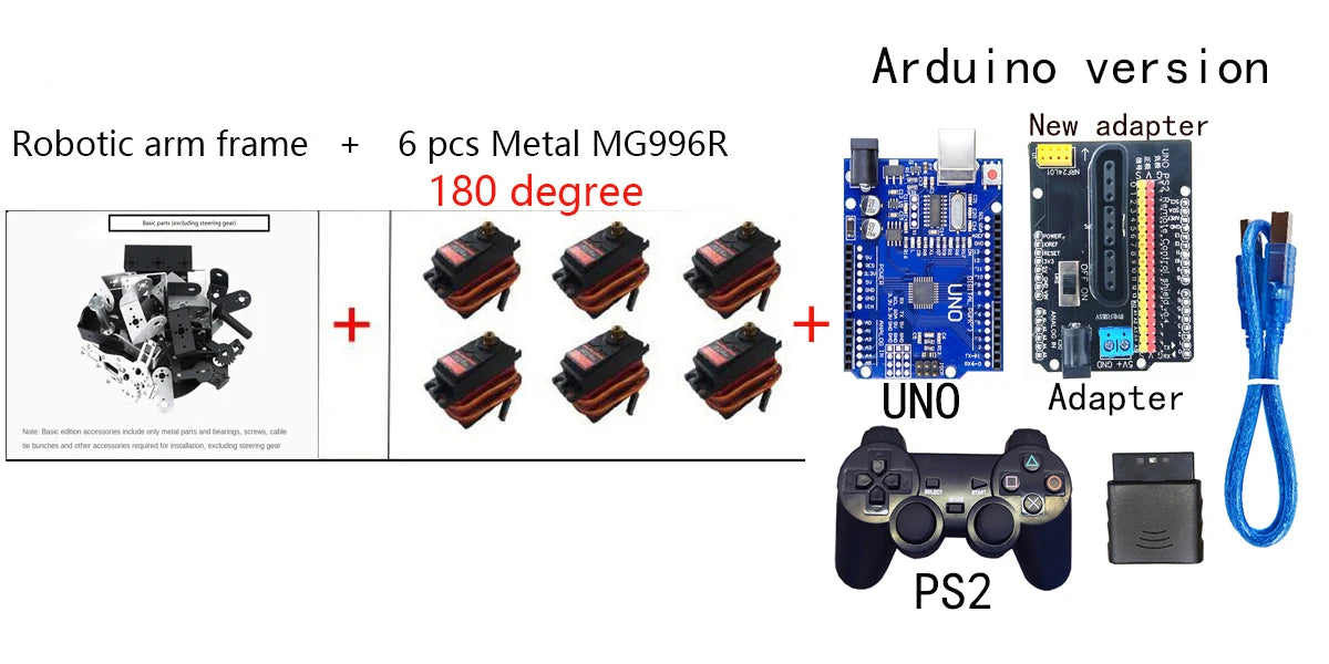 360 Degrees 6 DOF Robot Metal Alloy Mechanical Arm Claw Kit MG996R for Arduino Robotics Kit Educational Ps2 Programmable Toys