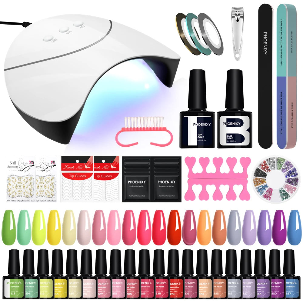 Nail Set Gel Nail Polish Set with UV LED Lamp Dryer Semi Permanent Gel Varnish Set Professional Nail Art Tools Kit Manicure Set