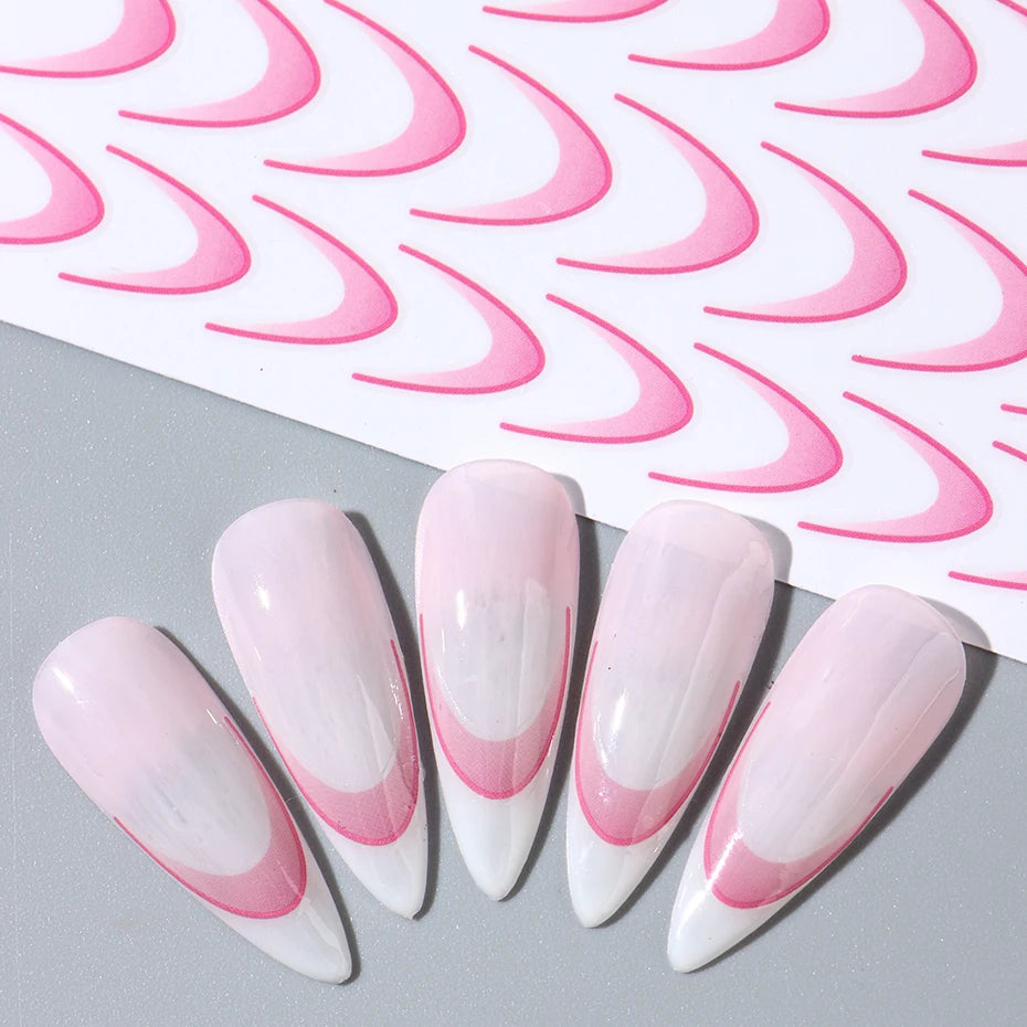 6pcs French Manicure Sticker Gradient Stripe Lines Sliders For Nails Ombre Designs Self-Adhesive Nail Art Decals DIY Decoration