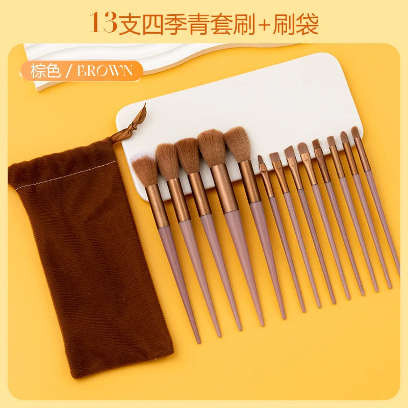 13purpleflower holly leaf makeup brush suit soft hair face powder highlight blush brush eye shadow brush full set of beauty tool