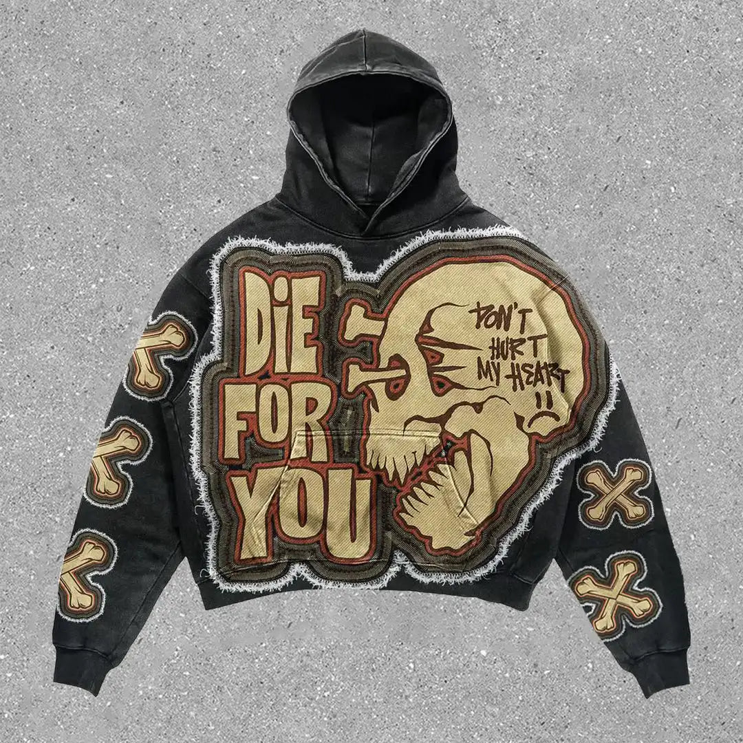 Harajuku Skull Print hoodies women graphic y2k top oversized zip up hoodie Couples American streetwear goth women clothes