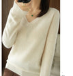 New Cashmere Women's V-neck Pullover Lace Neck Hollow Out Design Casual Knitted Long Sleeve Women's Sweater Autumn And Winter