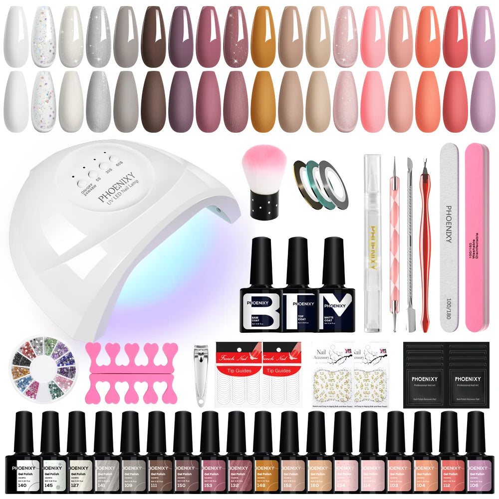 Nail Set Gel Nail Polish Set with UV LED Lamp Dryer Semi Permanent Gel Varnish Set Professional Nail Art Tools Kit Manicure Set