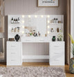 Makeup Vanity Table with Mirror & Lights, Vanity Desk with Power Strip, Large Drawer & Six Open Storage Dresser, Dressing Table