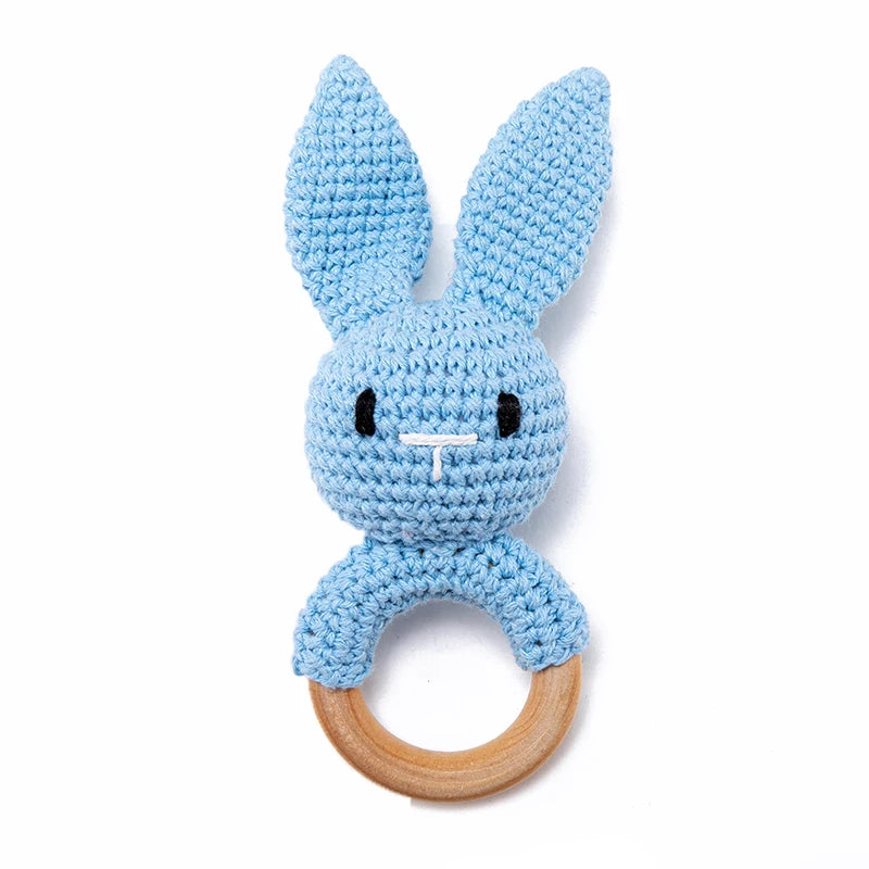 Baby Crochet Rattle Wooden Teether Toy BPA Free Wood Rodent Rabbit Rattle Baby Mobile Play Gym Newborn Educational Music Toys