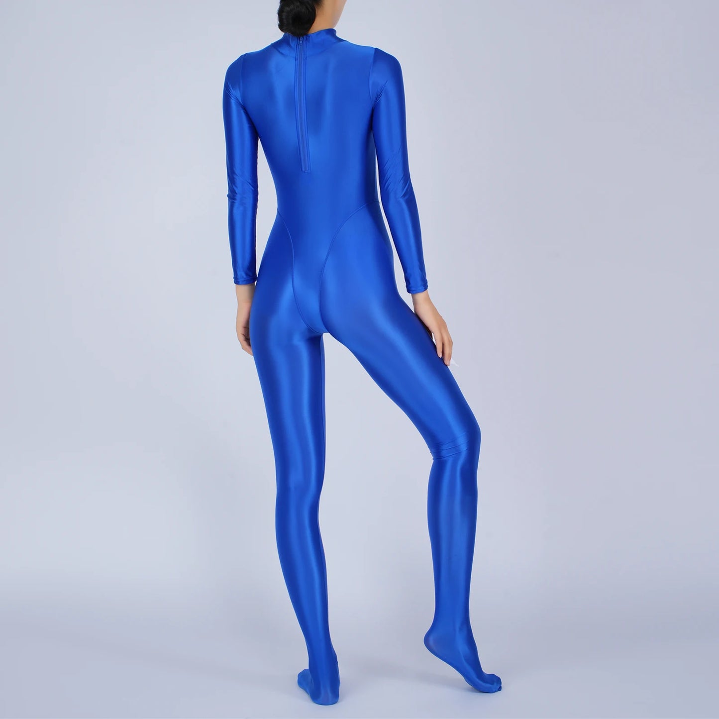 Womens Full Body Jumpsuit Sports Gym Yoga Tights Bodysuit Mock Neck Long Sleeve Footed One Piece Jumpsuit Clubwear Sportwear