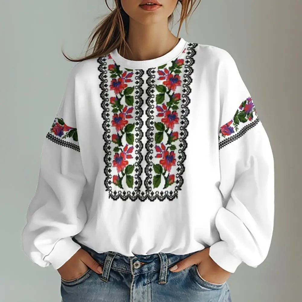 Ukrainian Traditional Graphic Print Women's Sweatshirts Oversized Hoodies Long Sleeve Women Clothing Casual Top Sweatshirts