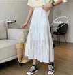 Spring Summer Women Skirts Vintage High Waist Elastic Patchwork White Black Chic Long Cake A-line Skirt