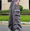 Y2K Parachute Black Pants Women Hippie Streetwear Oversize Pockets Cargo Trousers Harajuku Wide Leg Baggy Sweatpants