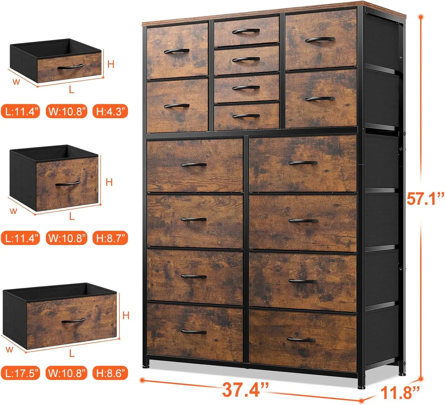 Dresser for Bedroom with 16 Drawers, Tall Chests of Drawers, Organizer, Dressers Bedroom Furniture for Closet Entryway