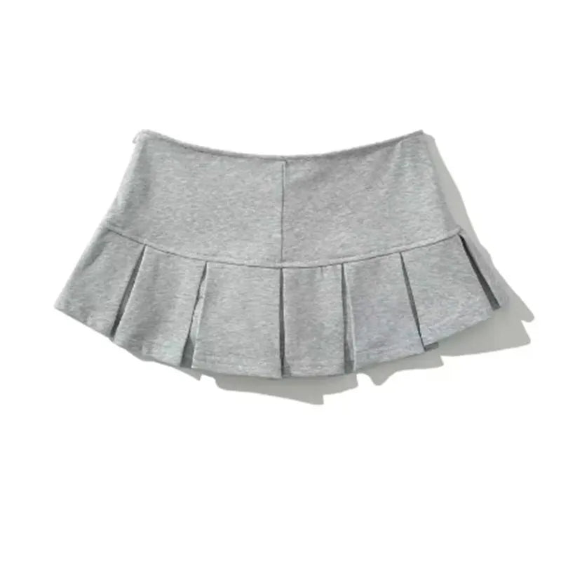 Mooyufon Fabric Y2K Mini Skirt Women Low Waist Wide Pleat Light Grey Sexy Vintage A-line Pleated Skirt Casual Skort Summer