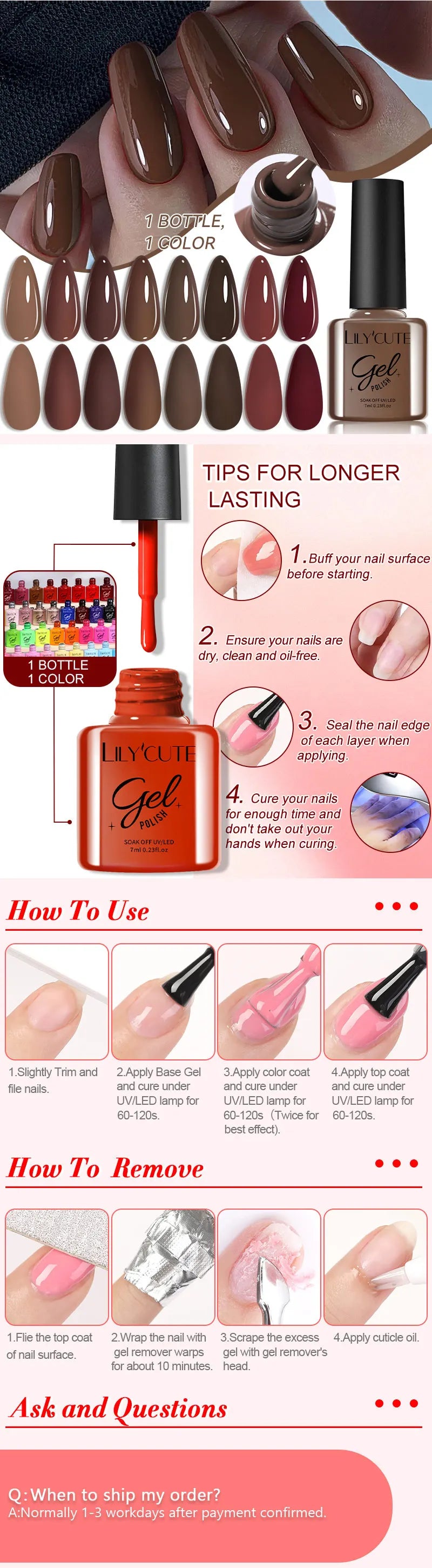 LILYCUTE 6Pcs/Set Gel Nail Polish Popular Colors In Autumn Semi Permanent Soak Off UV LED Nail Art Gels Nail Gel Polish