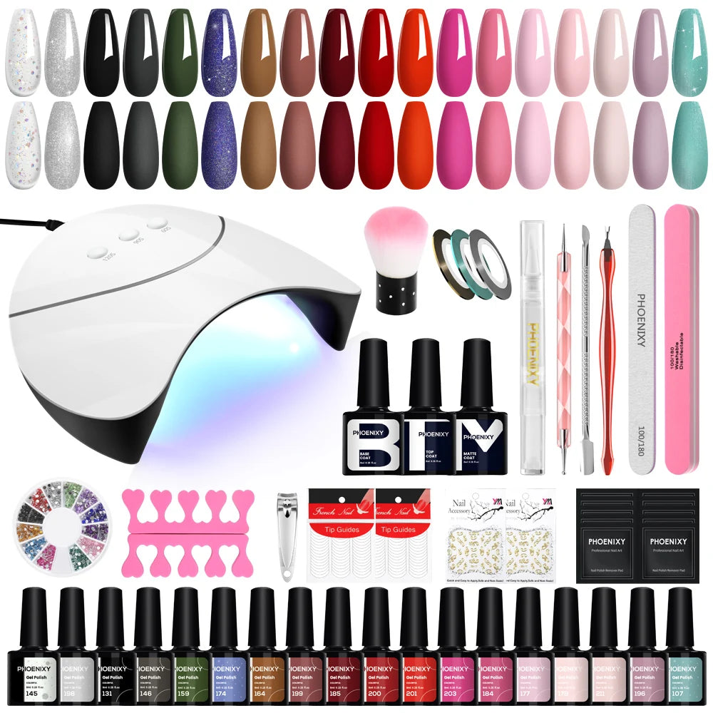 Nail Set Gel Nail Polish Set with UV LED Lamp Dryer Semi Permanent Gel Varnish Set Professional Nail Art Tools Kit Manicure Set