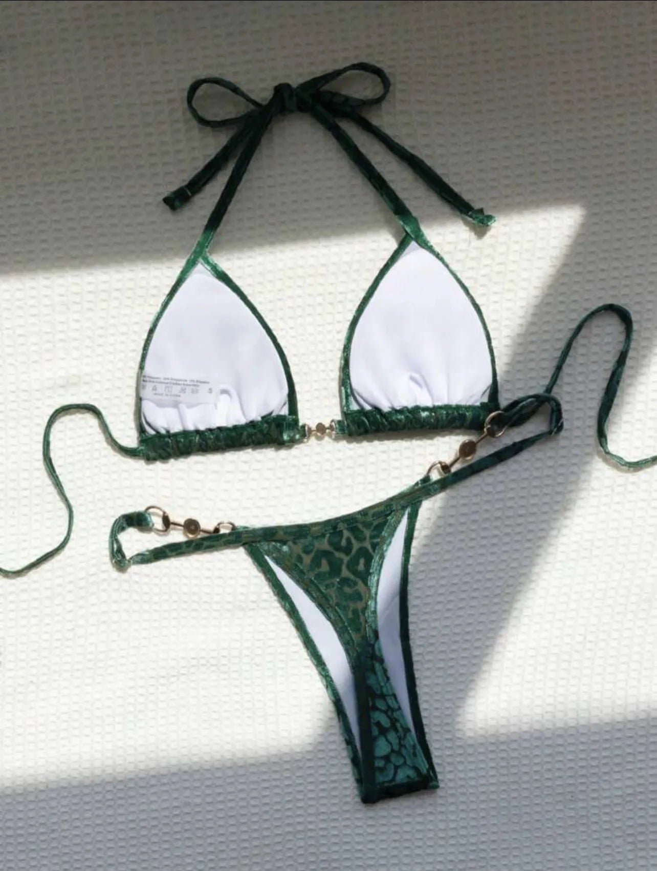 2024 Brazilian Summer Women Leopard Pearl Bathing Suit Beachwear Thong Two Pieces Set Special Fabric Halter Neck Swimwear Bikini