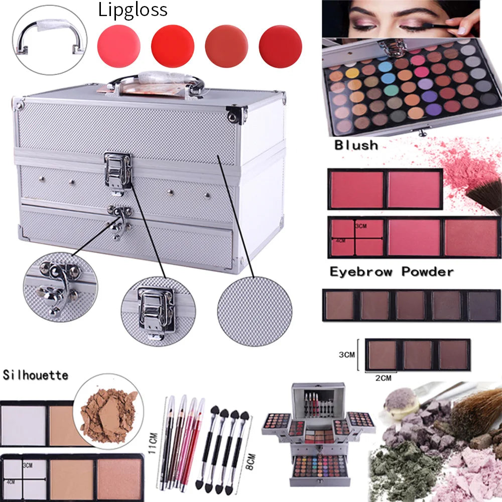 Miss Rose Makeup Case Gift Set Kit-women Ultimate Color Combination-Holiday Cosmetics Eye Shadow Lip Gloss Blush Combo Palette