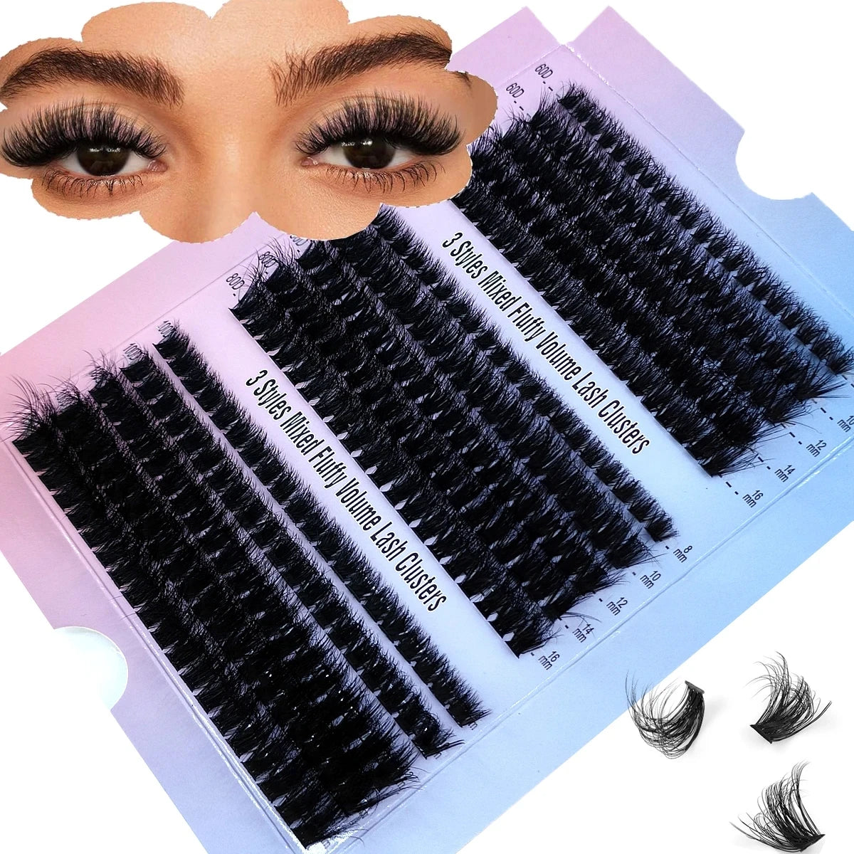 290/300Pcs 5D Fluffy Thick Eyelash Clusters D/DD Curl Wispy Individual Lashes 60+80+100 Mix Eyelash Extensions False Eyelashes