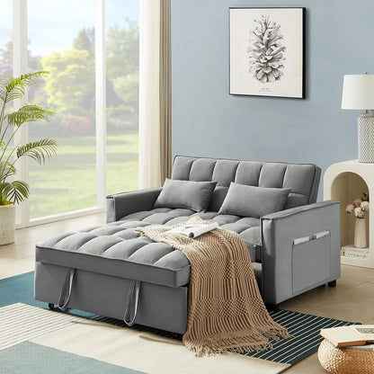 in 1 Convertible Sleeper Sofa Bed, Modern Velvet Loveseat Futon Couch w/Pullout Bed, Small Love Seat Lounge Sofa w/Reclining B