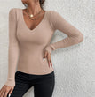 2024 Autumn Winter Women Solid Rib Knit V Neck Stripe Pull Sweater Femme Y2k Long Sleeve Pullover Jersey Tops Fashion Clothes