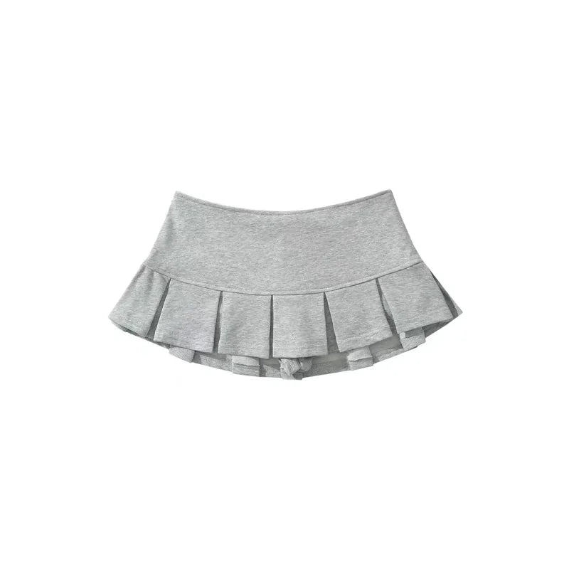 Mooyufon Fabric Y2K Mini Skirt Women Low Waist Wide Pleat Light Grey Sexy Vintage A-line Pleated Skirt Casual Skort Summer