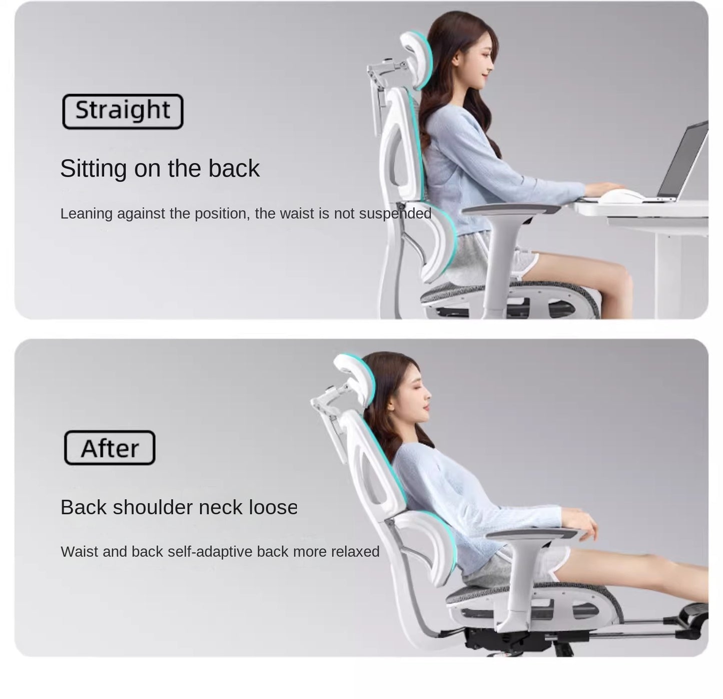 UVR Computer Chair Ergonomic Backrest Chair Home Study Chair Sedentary Comfortable Recliner with Footrest Mesh Office Chair